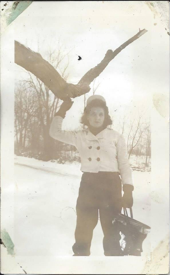 My Mother at Hoyt Park in Saginaw, probably about 1939. If you grew up in Saginaw, you ice skated at that beautiful park.