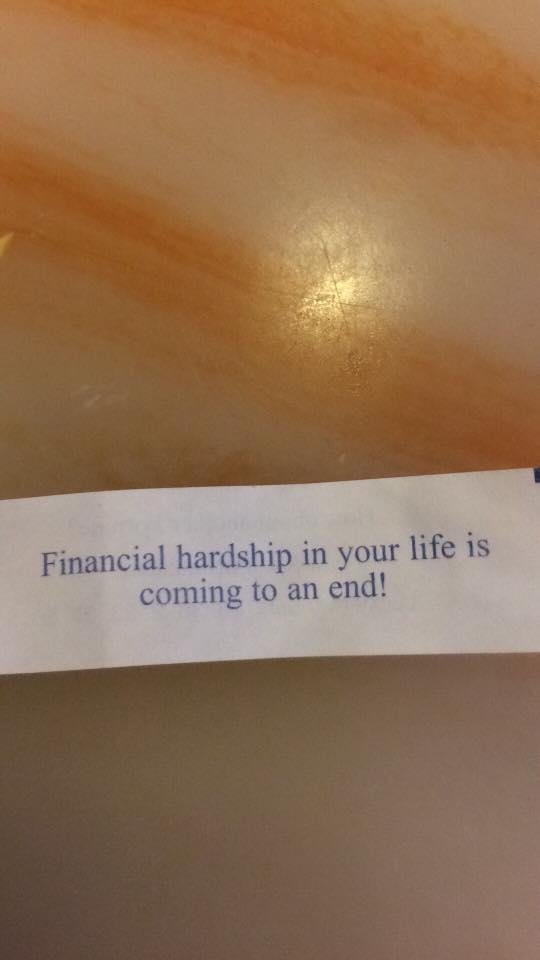 Talking to David Zickafoose about the lottery over lunch. Here is what was in my fortune cookie!