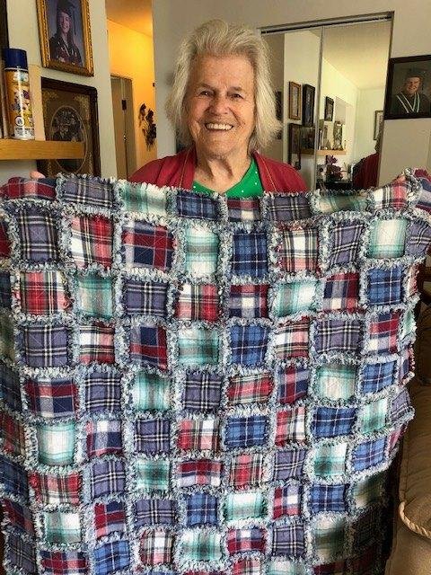 Repurposing men's shirts and jeans into something usable again. Good way to use up stuff you have laying around the house!