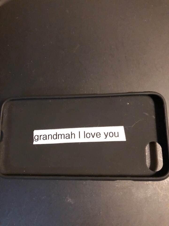 One of the best things that happens when Tyler has a “sleepover” is he finds the label maker and puts notes in the funniest places! This was on the inside of my cell phone case. Like I’ve said before, he’s a lot like his Da
