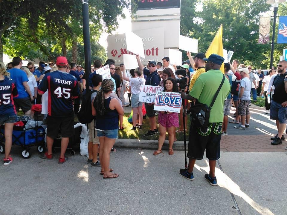 At the Trump rally at the Woodlands Marriott......pretty laid back group of protesters......