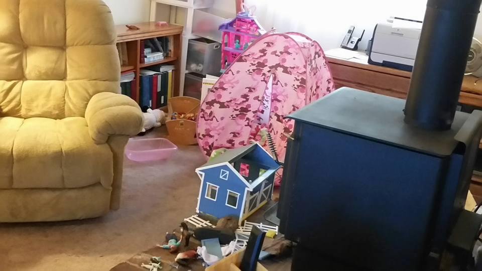 Can anyone tell who's visiting us?  Everything came out immediately, had to see if everything is still here,making sure Grandma didn't give her stuff away. Yet she didn't play with any of this, she's showing her Aunt how sh