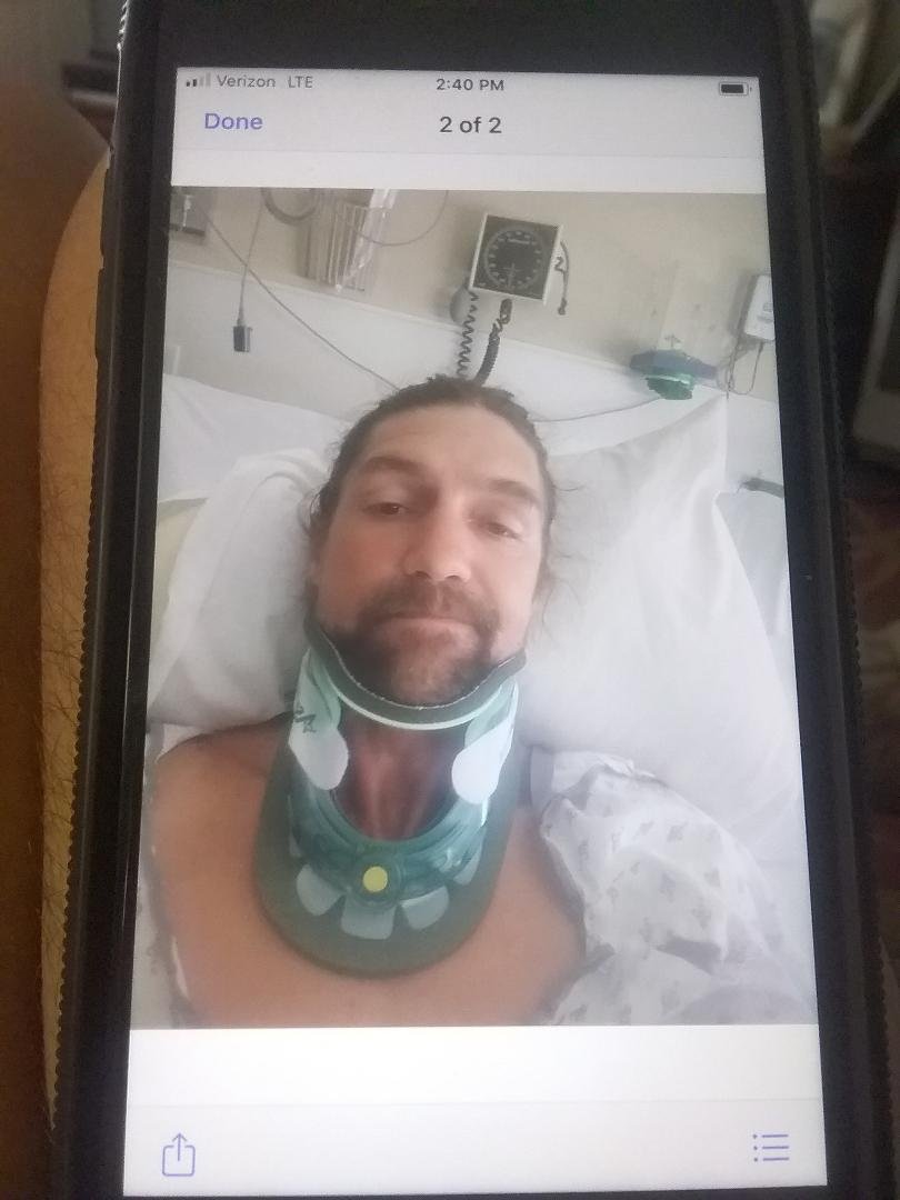 Well, we got Ryan home from hospital. After falling off roof at work, he has a broken neck (several places). He is very sore and a little lucky. Thanks for all the good wishes, prayers !