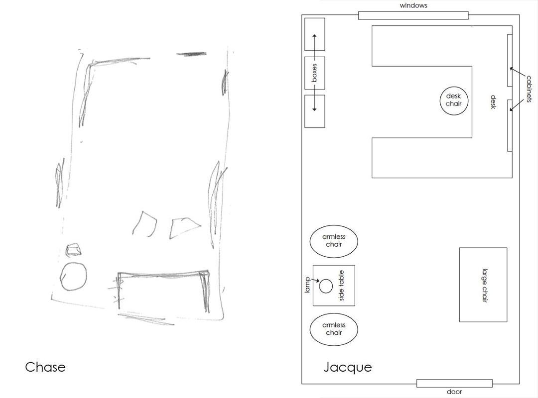 We are moving to temporary offices next week to live for a year while our building is being renovated. We were instructed to draw a diagram of our office for the movers so that they know where to put everything. Here's my
