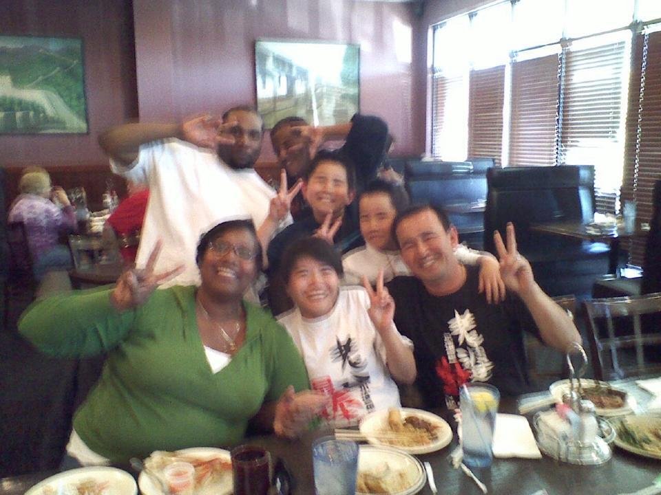 At the Ulimate Buffet with adopted family celebrating Bryan's bday. The guy we asked to take the pic had real shaky hands.