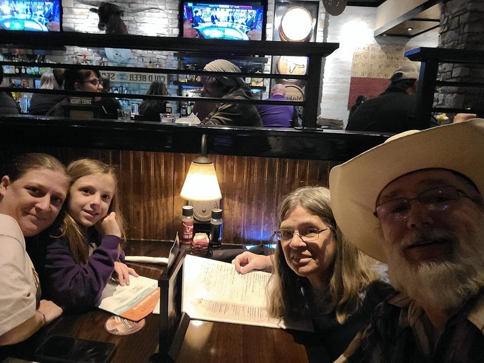 Out to dinner with the family.