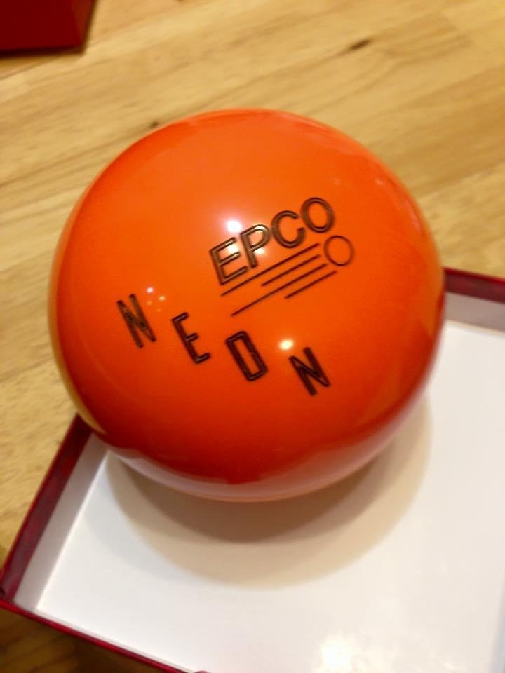 This was my present from my kids, fluorescent orange bowling ball! Hope it will help improve my score!! LOL!!