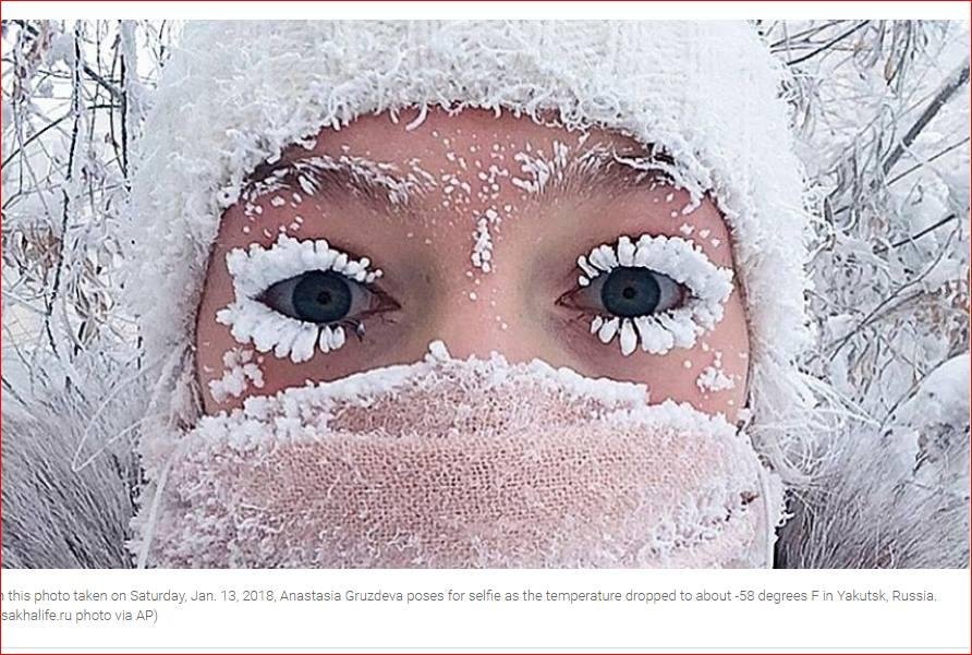 It is so cold in Siberia -67c that eyelashes are freezing!