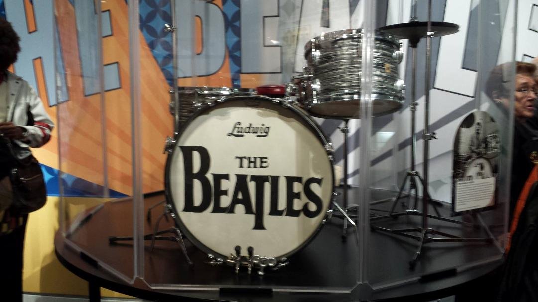 The original drums from the Ed Sullivan show on exhibit at the grammy museum