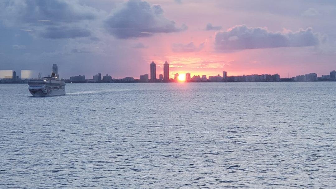 Miami sunset from the water.