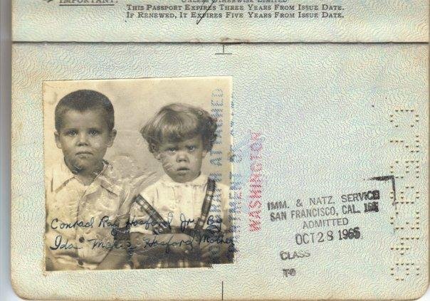 Passport photo (my brother and me (Conrad age 4 1/2 ,Colleen 2 1/2)