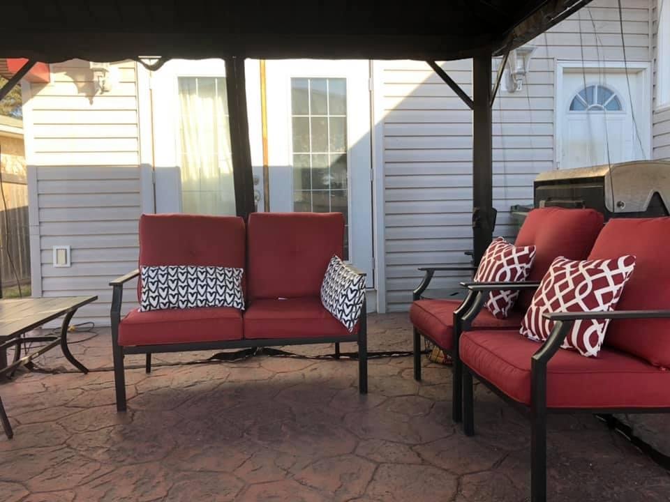 Gazebo is up. Great place for morning coffee.