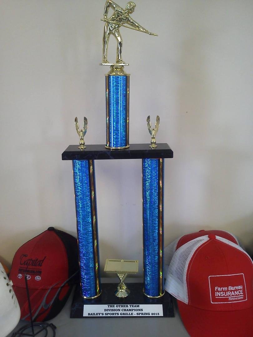 Our trophy from winning the Division Champion Spring 2015 for 9 Ball.