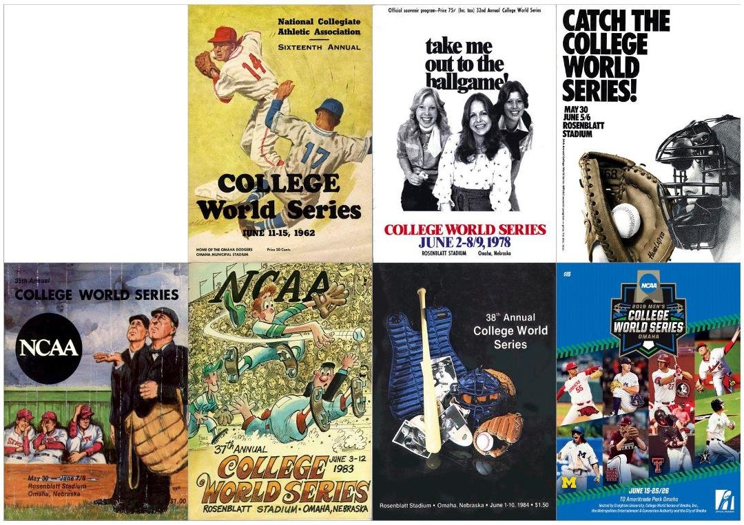 I've started to collect Michigan College World Series programs. Pictured are programs from 1962, 1978, 1980, 1981, 1983, 1984, and 2019. I have not found an image for the program from 1953.