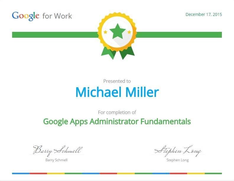 Last night I finished the Google Apps Administrator Fundamentals course. I am thinking of taking the Google Apps Administrator certification.