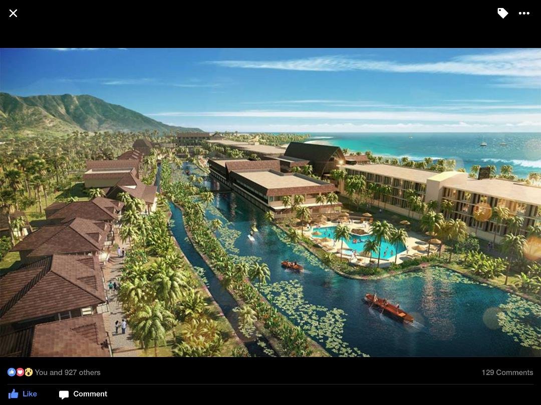 This is the mock up of the new CoCo Palms Resort being re built on Kauai. The one Elvis floated down river. Can't wait..will be fabulous.
