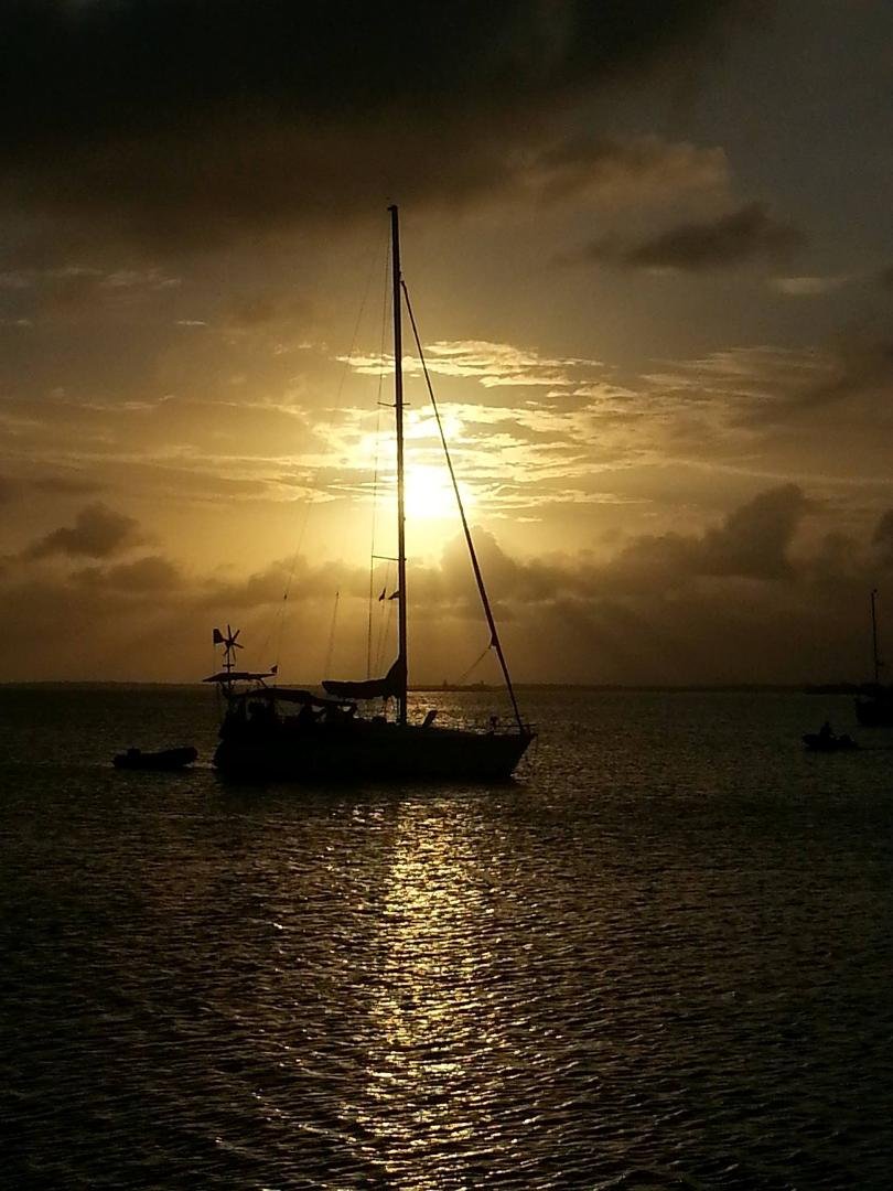 Sunset over the Caribbean in Placencia, Belize Central America.
