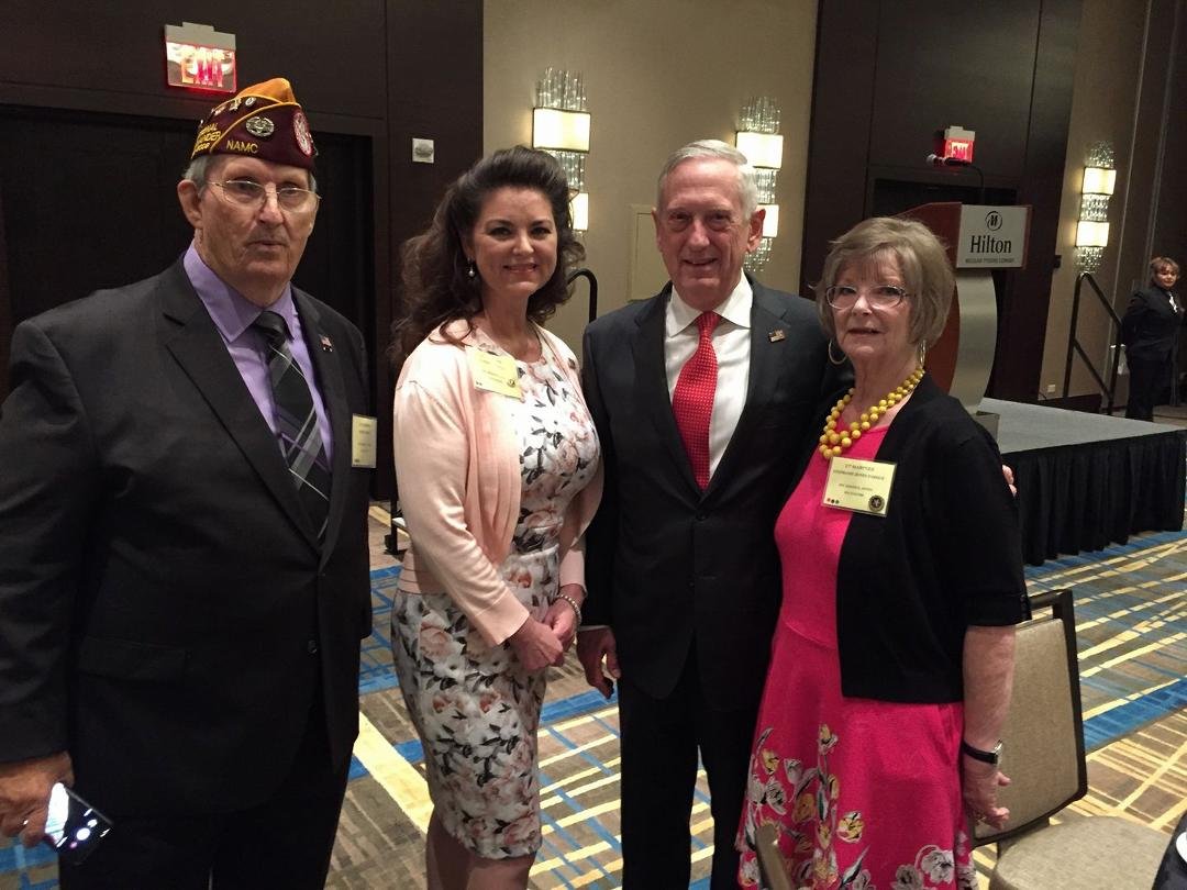 At Reunion for 1 BN 7th Marines in Washington, DC. My wife Stephanie, our daughter Candice, and myself with Gen Maddog Mathis who currently serving as Secretary of Defense. He was keynote speaker for the Reunion. He reco