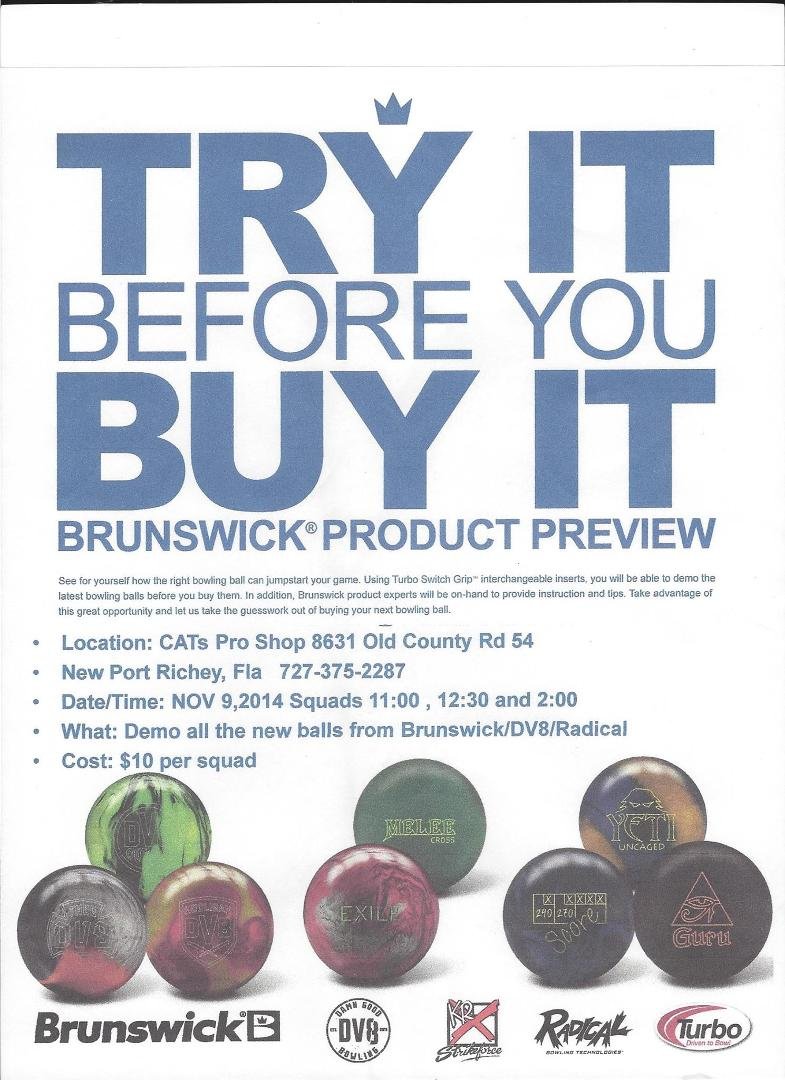 Only 4 more days until you can try some of the latest and greatest equipment from the Brunswick family. We have 3 squads for your convenience. Call Dave or Chad to secure a spot. 727-375-2287