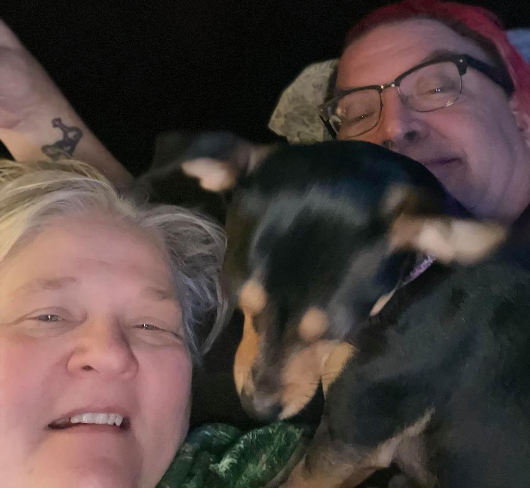 I don’t know if anyone else has a dog or cat that does this but we can’t help but laugh at Sam. When Michael and I are kissing goodnight or we hug; Sam has to get between us. I don’t mean between our body’s between but his 