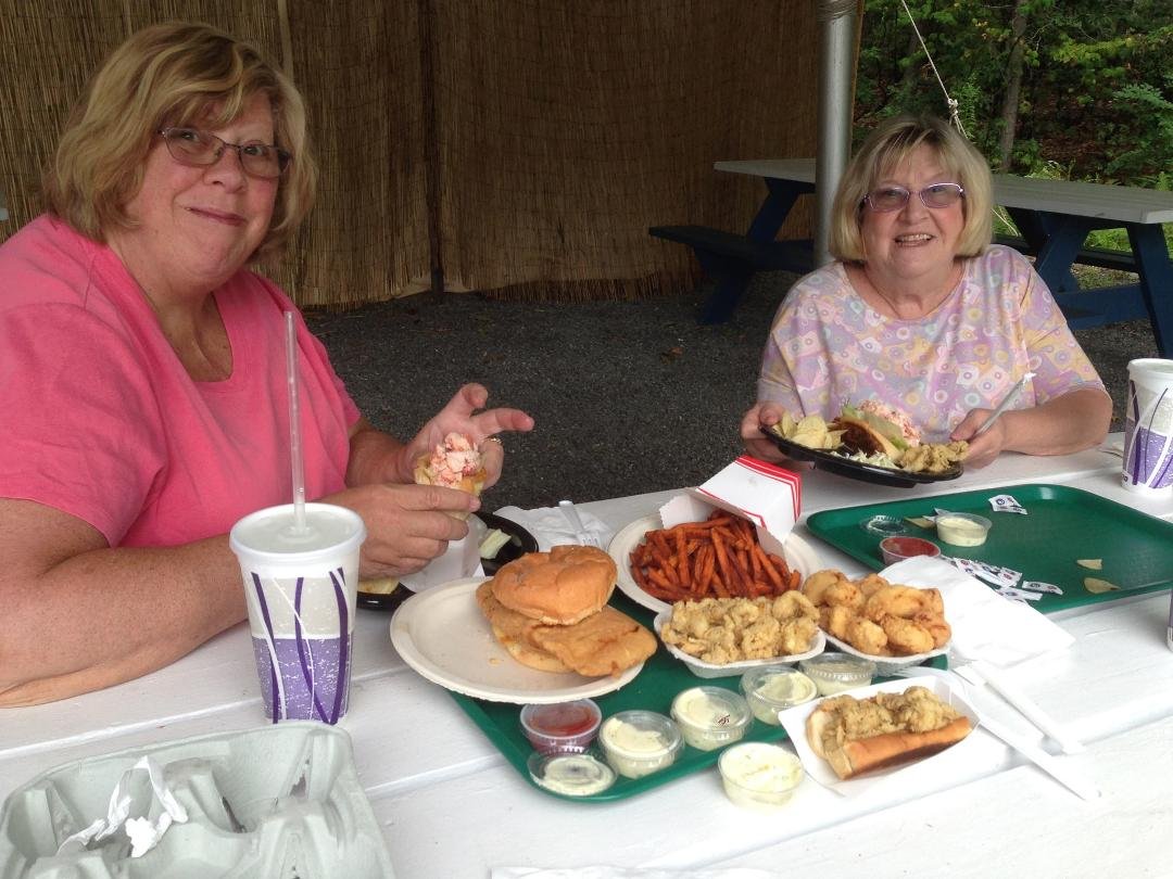 Diane & Deb at Conrads. Lobster rolls, fried clams and scallops. And lime Rockies as well! A great way to spend Sunday afternoon.
