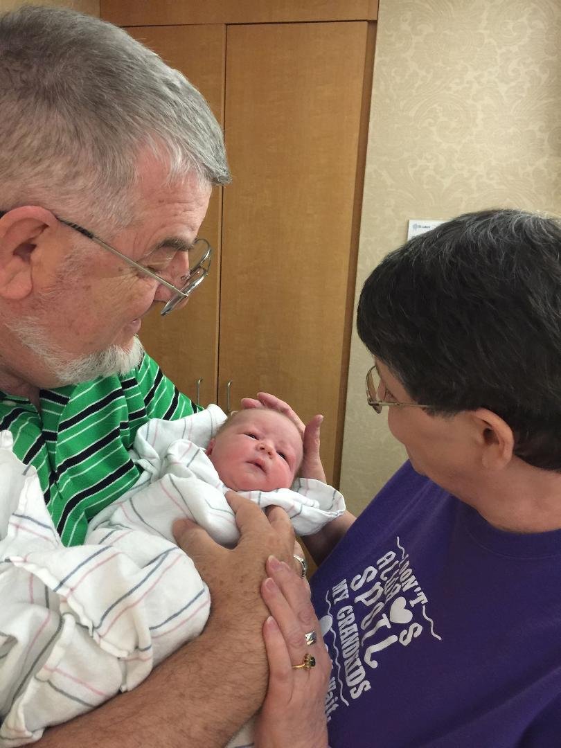 Auggie Verdell Carter arrived at 11:47 am June 16, 2016. He weighs 8 lbs 9 oz and is 21 inches long. His NawNaw and GG are very happy to welcome him as our #7 grandchild! Mom, Dad, and 3 big brothers are all doing super fin