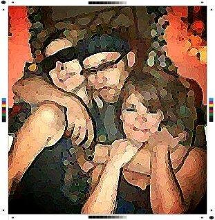 Jan Dunham (Jan Morgan-formerly Walters) Stephen B Douthit, Coleen Alsup (Tobin) after the 30 yr.reunion in oils as "painted" by Mr Douthit