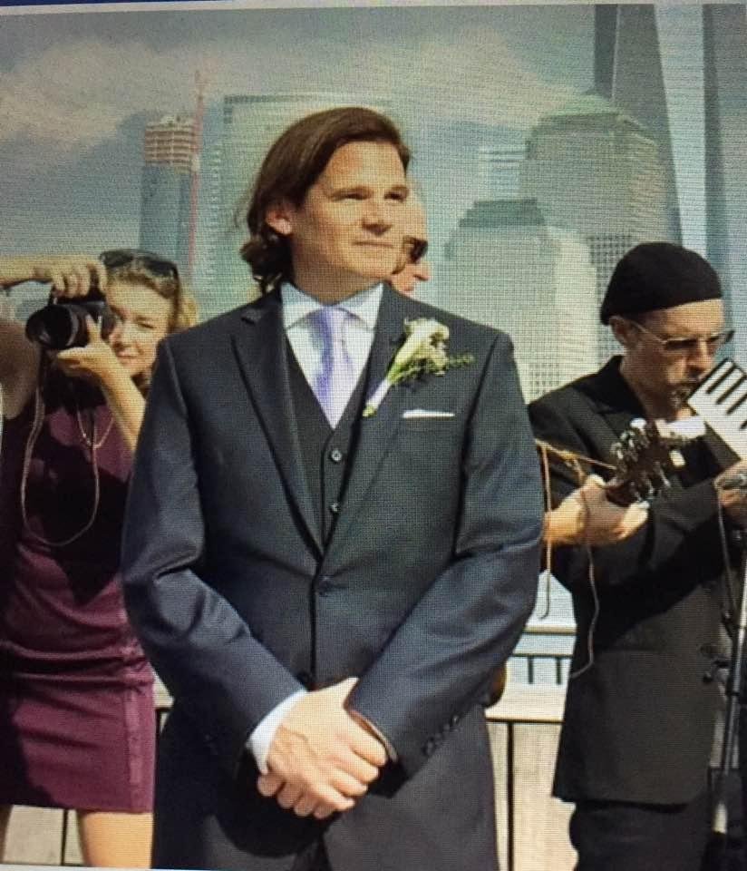 My nephew Keir Bailey waiting for his bride to arrive in Jersey City.