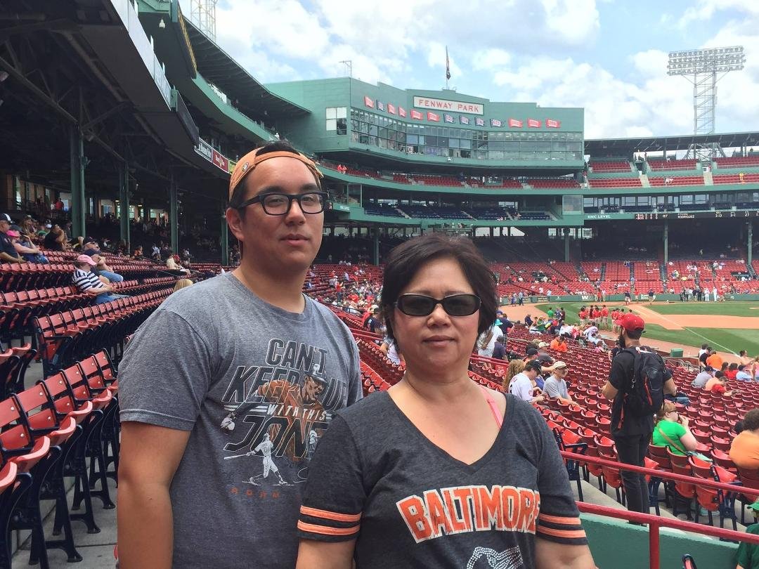 With the family at Fenway Park to root the Orioles to a victory.