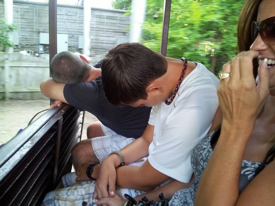 Cedar point train ride too much for the Moore boys
I