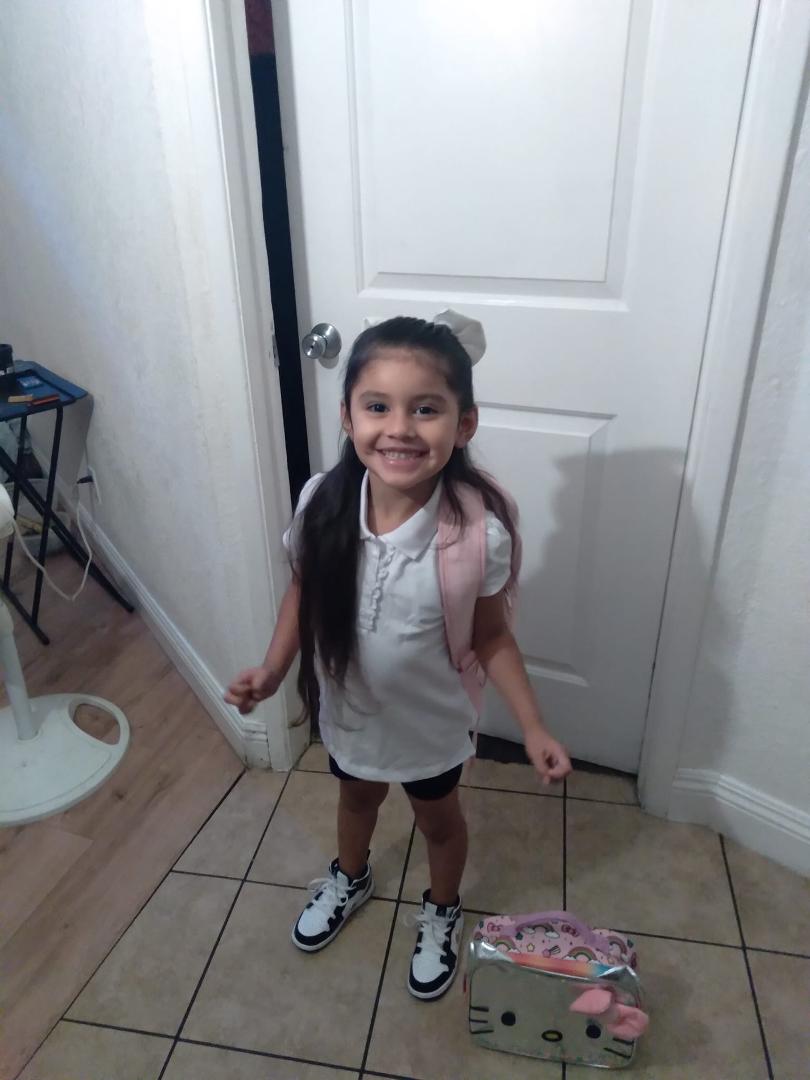 This big girl is so ready to see what school has for her .she reminds me of her mom starting school .Alicia hernandez pre.k
