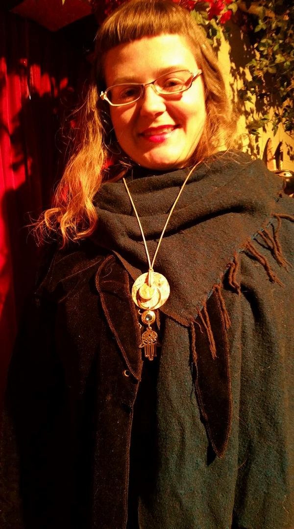 Colette de la Creme wearing a Scaraboo necklace!