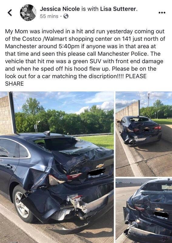 This was posted on our Nextdoor website. Hope they find the person who hit this woman's car and ran.
