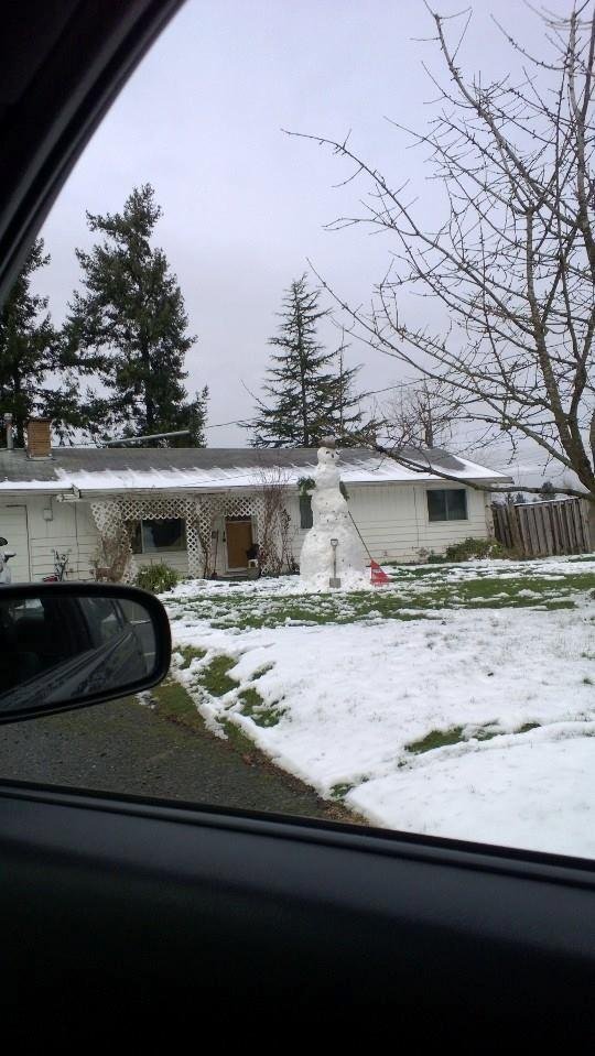 A very tall snowman