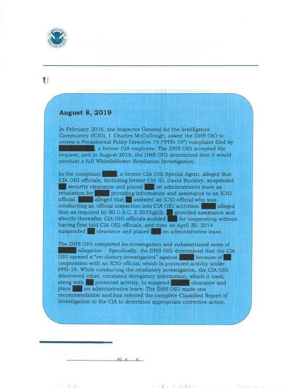 DHS OIG substantiated allegations of "Reprisal" by CIA's OIG against my colleague.  This is how we empty the Swamp!
