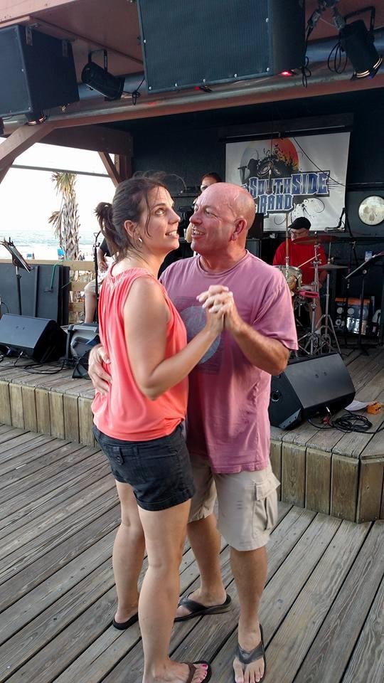 A weak moment! Dancing at Ocean Annie's, Lisa Sproull Henderson & Mark.