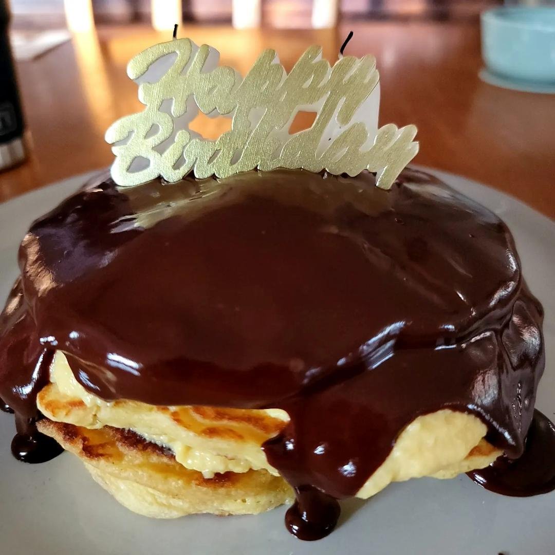 My favorite birthday tradition. My wife makes Boston Cream Pie Pancakes. They are SO good!