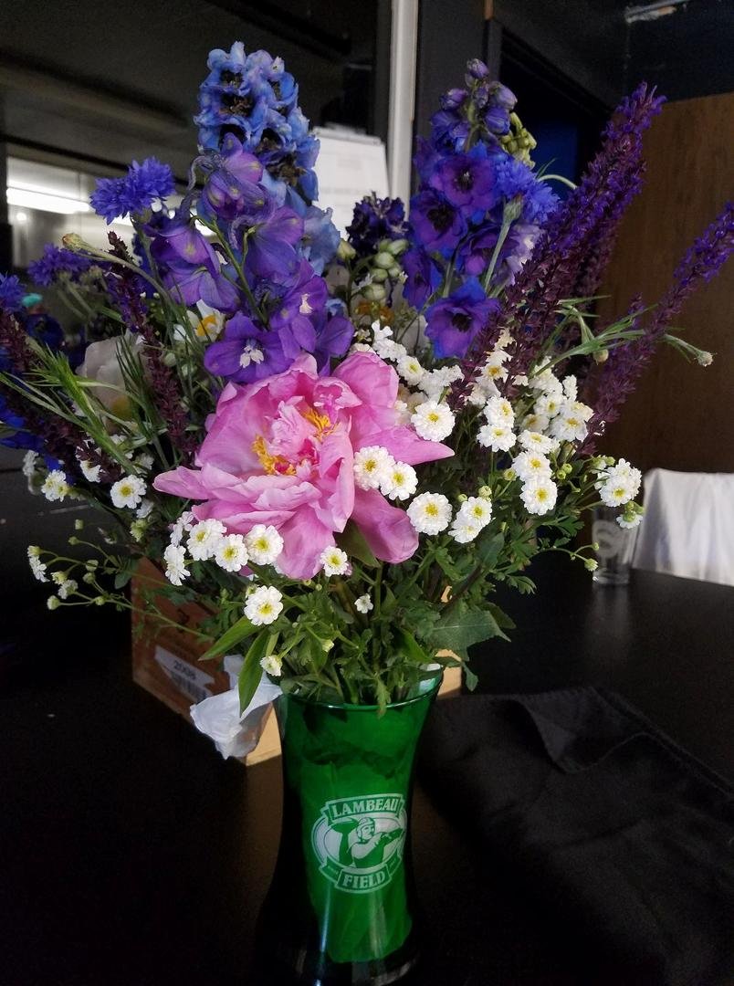 Thank you to one of my co-workers, Danielle Dimas, for the lovely flowers and the very special Lambeau Field vase!! What a nice surprise at work today!