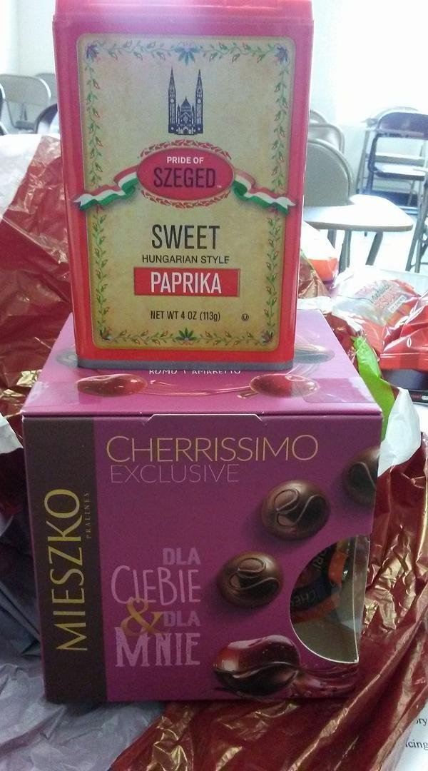 Great best early birthday present from one of my students sweet Hungarian paprika from hungry and chocolate-covered liquor cherries also from hungry these might be from Poland but this is the best thank you Joanna Magda and