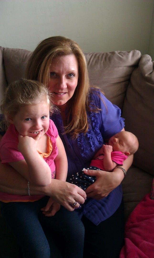 Grandma Rose, Olivia (3) and Addyson (4 days) Happy, happy grandma!