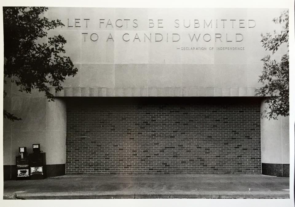 I revisited a group of b/w photos I had made from a project on Texas back in 1978. One of the prints was of the now Houston Post building that closed it's doors for good in 1995. Shown in this photo is the old entrance to t