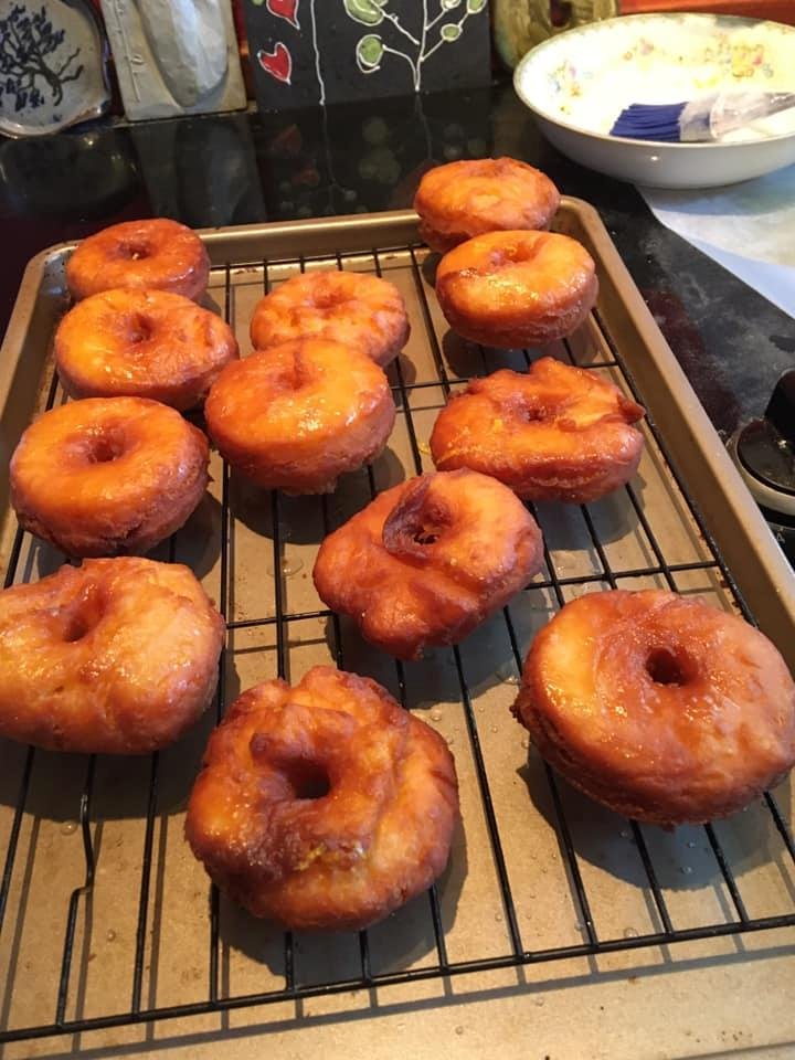 Made donuts today. They don’t look as pretty as bakeries do but they tasted great!  Recipe from Bon Appetit.