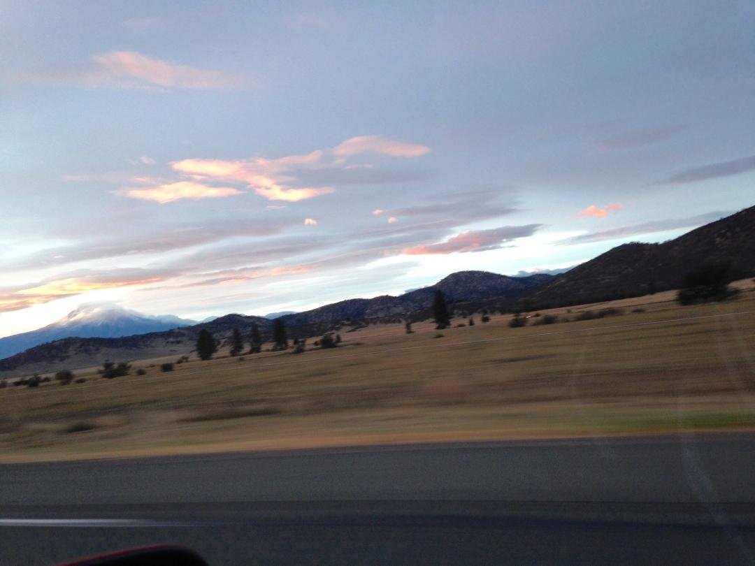 Entering California early sun rise on Mt Shasta