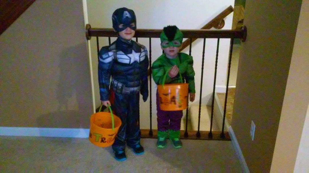 My Super Heroes, Landon as Captain America,  and Logan as The Hulk. 💗