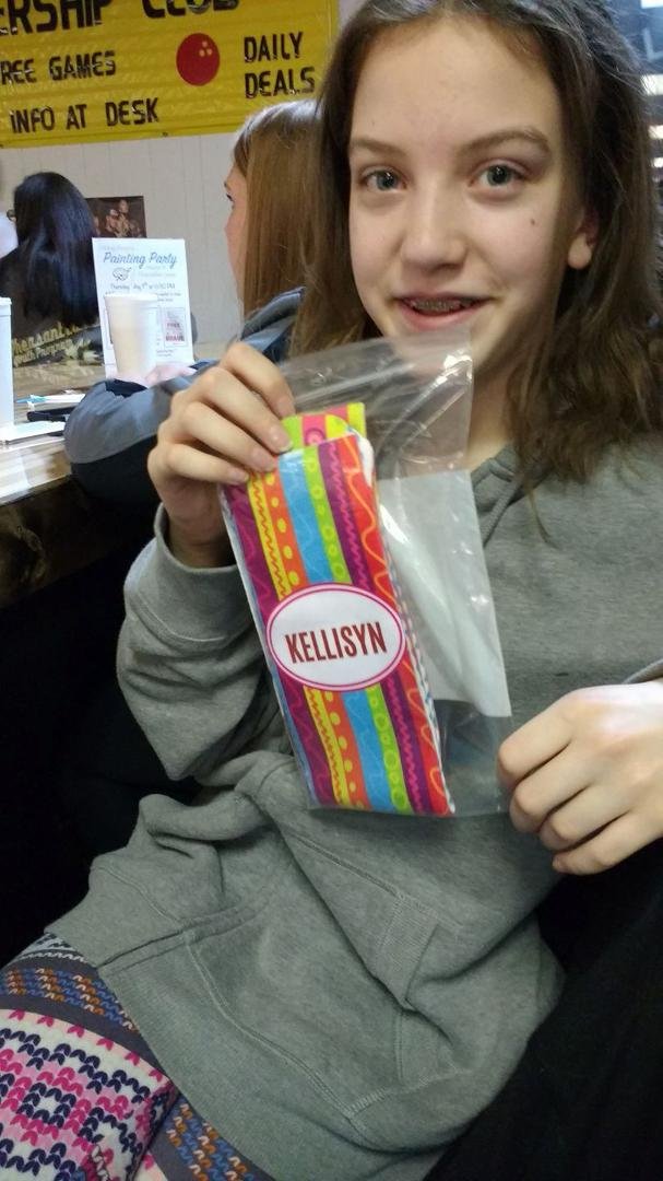Monogrammed tube socks. I teased her that if she forgets her name she can just look at her socks😋