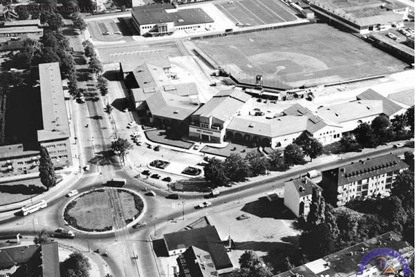This is WAC Circle and the PX complex in Frankfurt, Germany. Crossing the road at that circle was dangerous. My brother and I figured we'd die there someday. This was taken in about 1957.