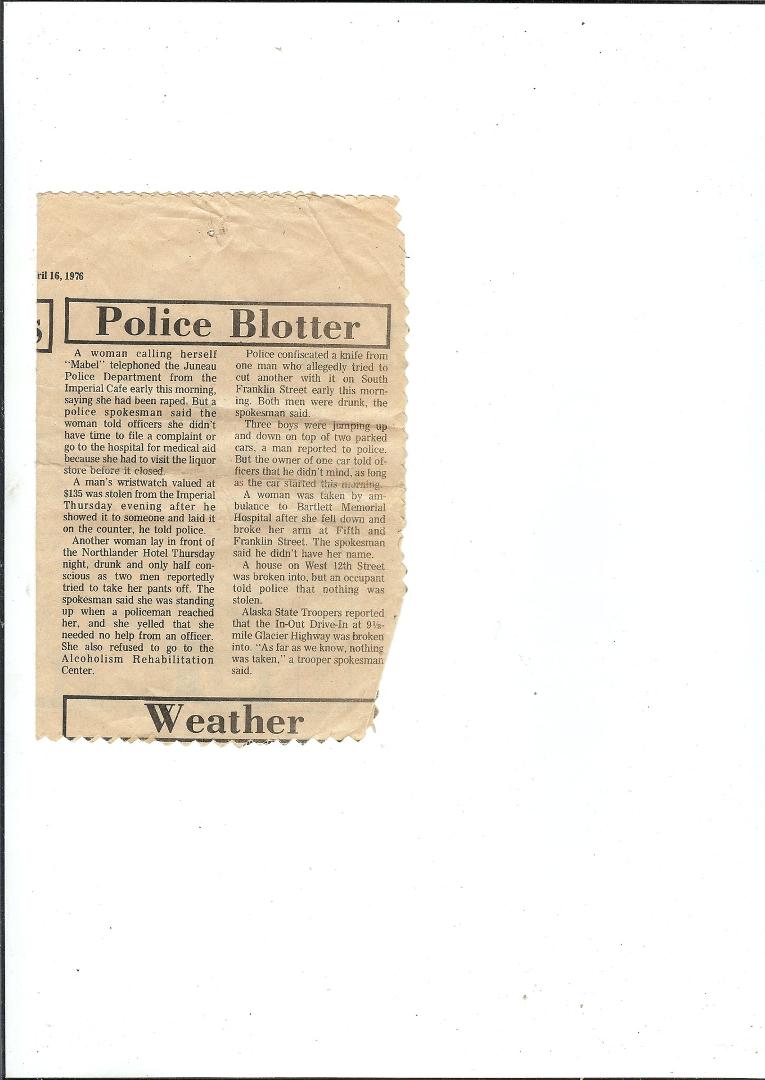 Actual Juneau police blotter from 1976.
