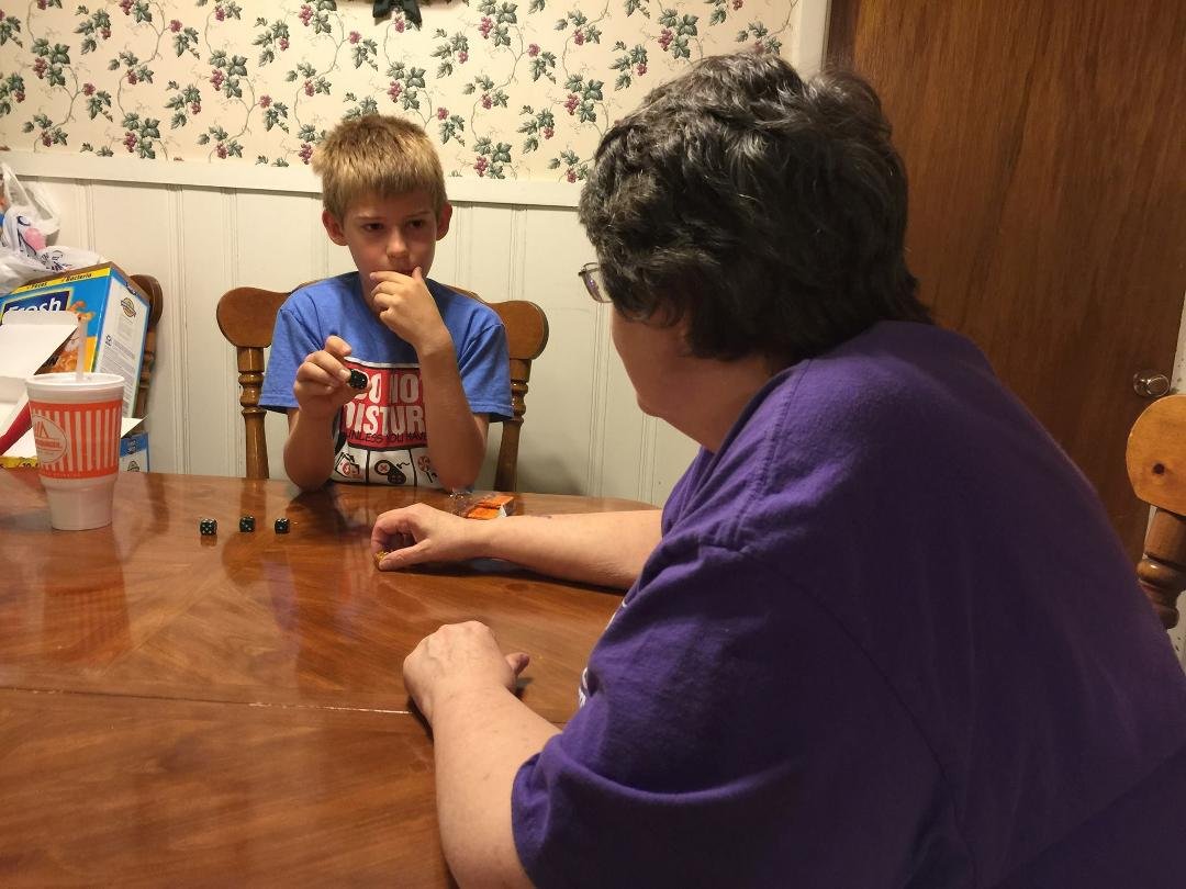 Deacon picked the game for tonight!! He chose FARKLE!! Love having this boy with us!!