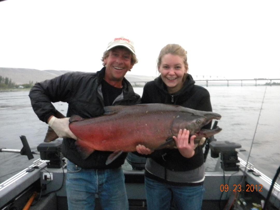 neice wanted to go salmon fishing for the first time . beginners luck.