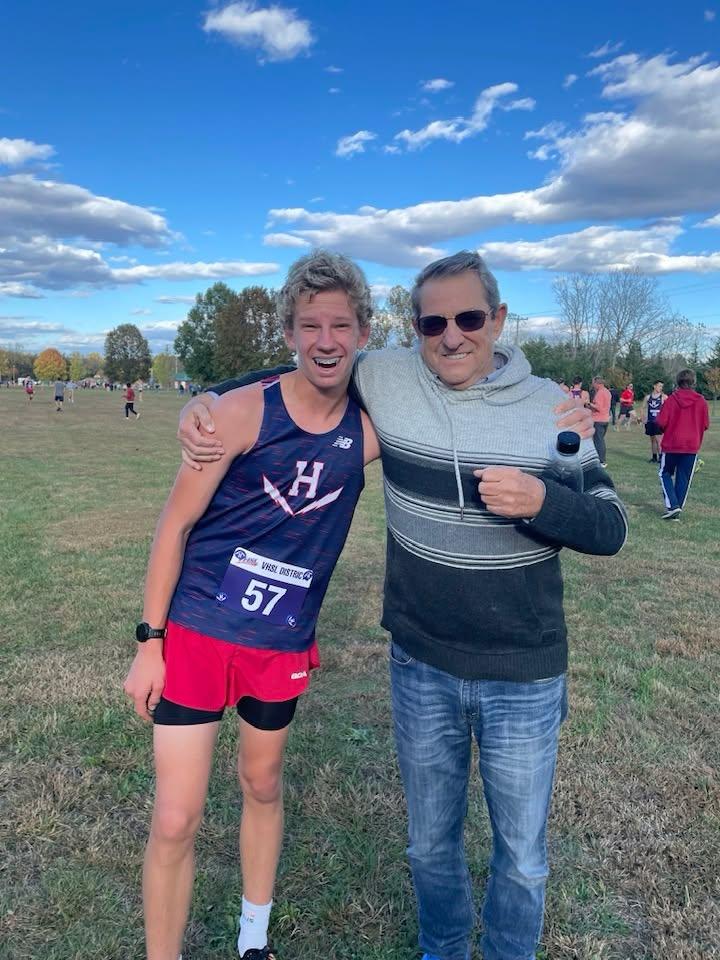 Jonah and Grandpa, sharing a photo after a great run by his team that put the team into the regionals, next step State High School Championship cross country meet!